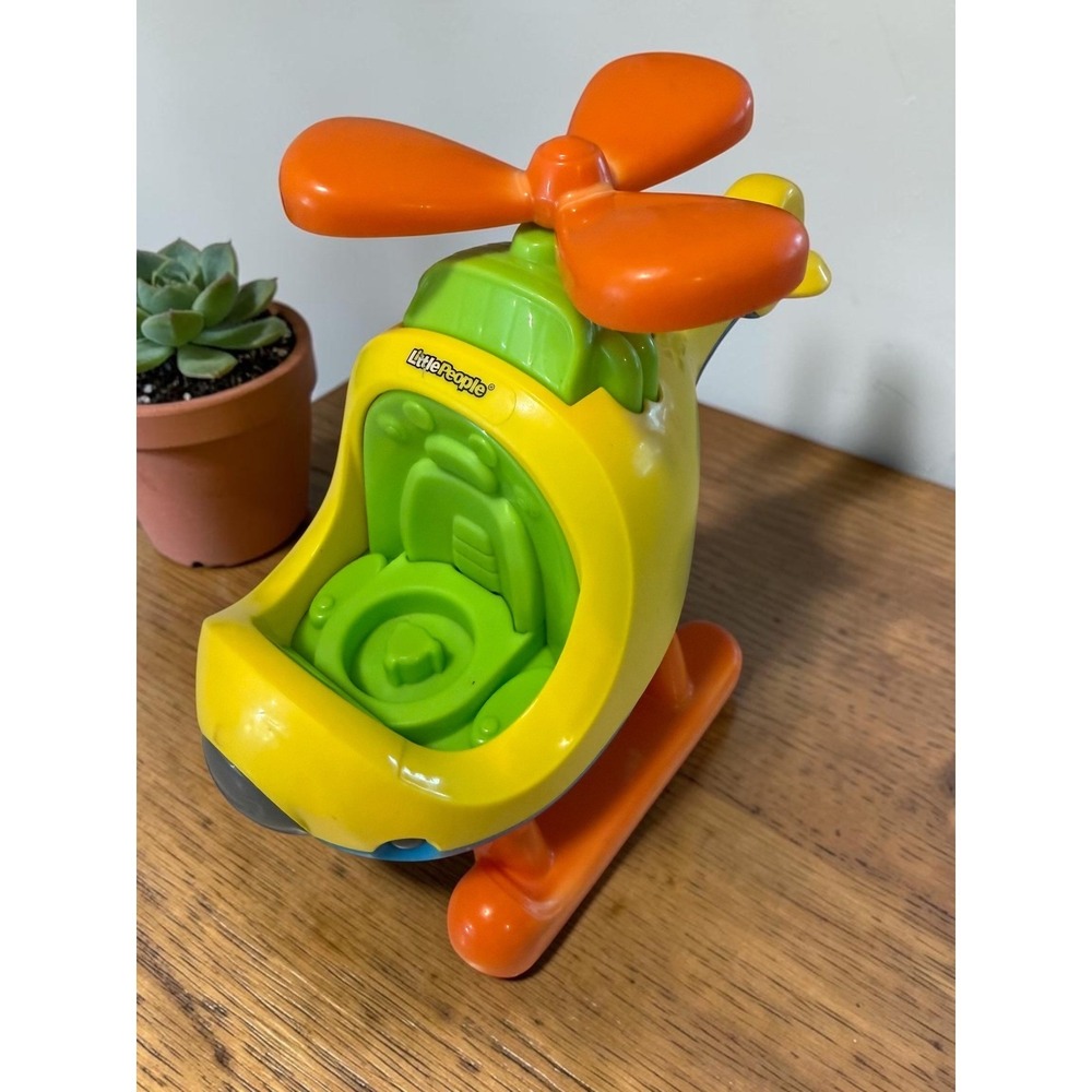 Fisher-Price Little People Helicopter Yellow Orange Toy Vehicle Mattel 2013 - Picture 2 of 8